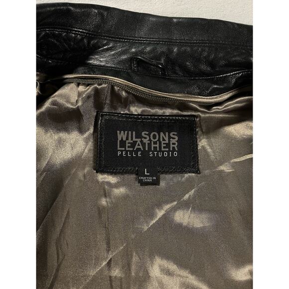 Men's L Wilsons Black Leather Coat Removable Thinsulate Lining Zip Up Minimalist - Picture 5 of 16